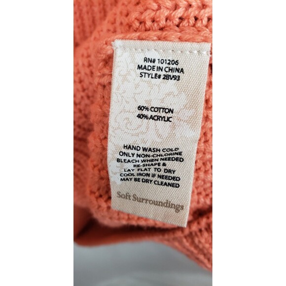 Soft Surroundings Highland Tunic Sweater‎ L Chunky Knit Coral Orange Pocket Cozy - Picture 6 of 6